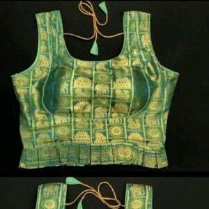 New green saree banarasi readymade blouse!